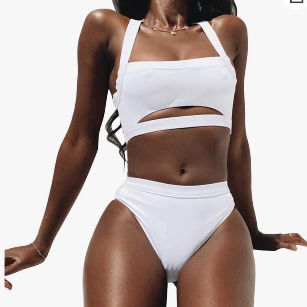 NWT Exlura White Crisscross Bandage Bikini Set - High Waist Two Piece - Size M
